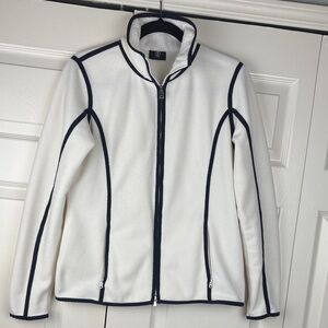 Bogner Sport White Fleece Jacket Navy Piping Full Zip Size M
